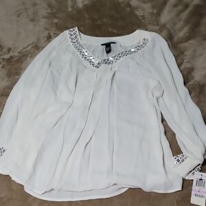 Alfani White Blouse with Silver Accents